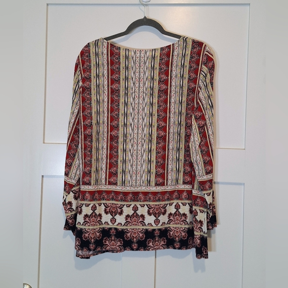 J. Jill Floral Medallion Print Tunic Top 100% Rayon Long Sleeve Sz 2X Red White - Picture 8 of 13